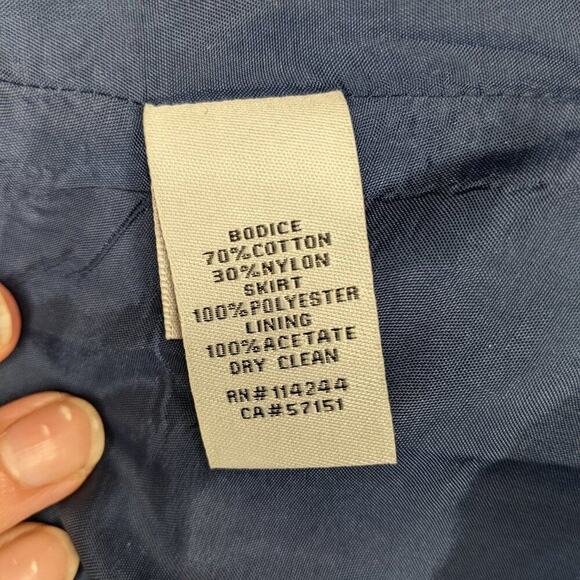 Eliza J Lace V-Neck Bodice Empire Waist Dress Navy Knee Length Pockets 4P Formal - Picture 6 of 9